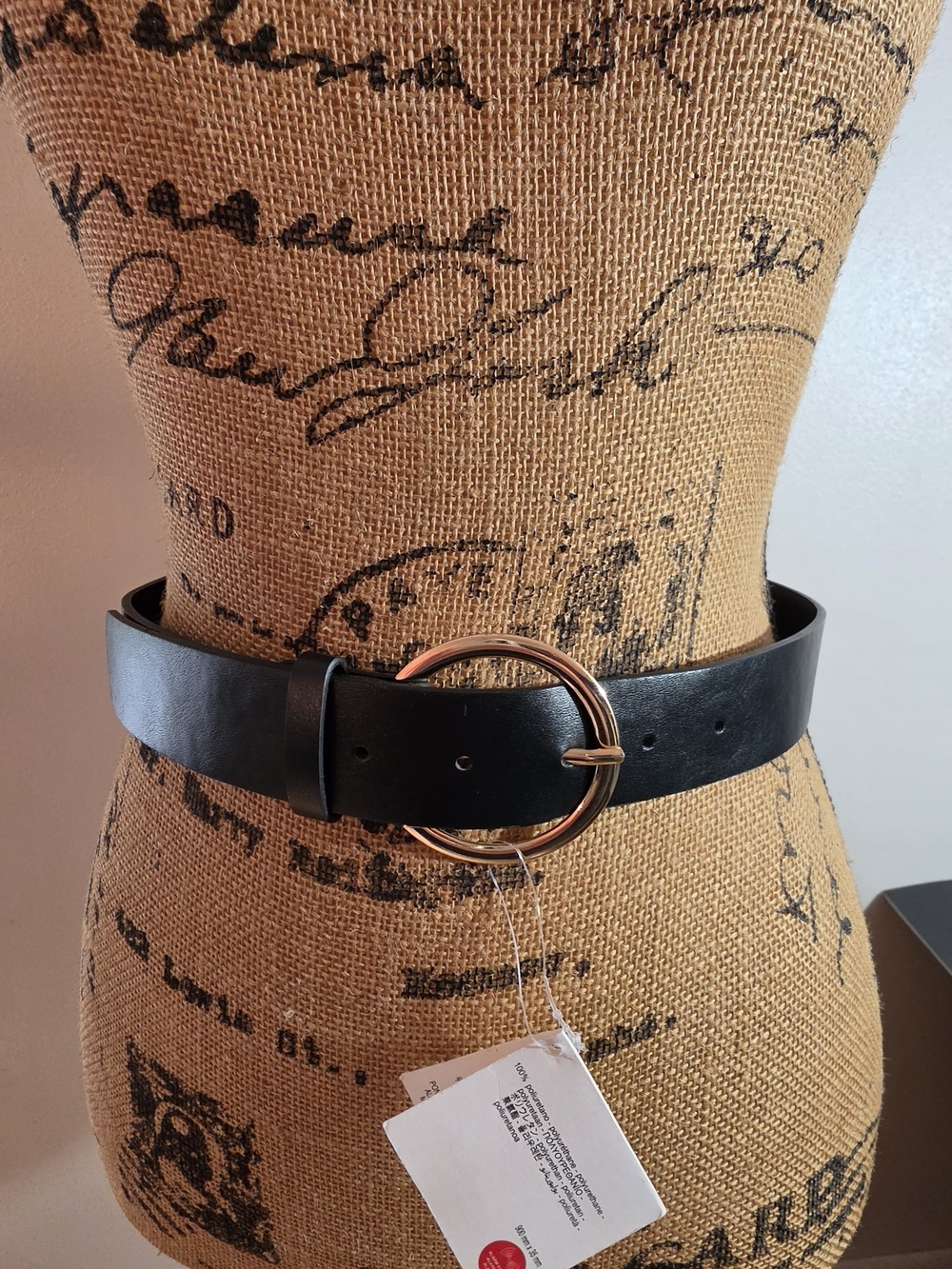 Classic Black Fashion Belt with Gold Circle Buckle